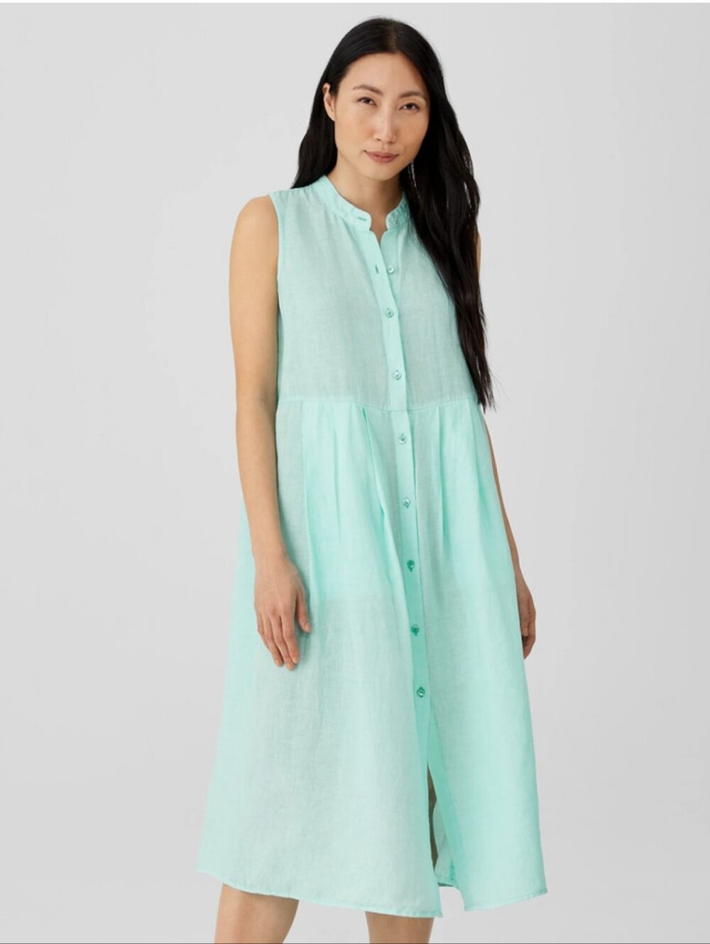 Eileen Fisher Garment-Dyed Organic Handkerchief Linen Pleated DressEasy Fit